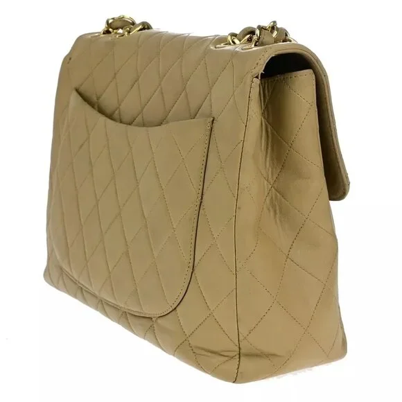CHANEL CC Matelasse 30 Chain Shoulder Bag Leather Beige GHW Vintage Shoulder Bags